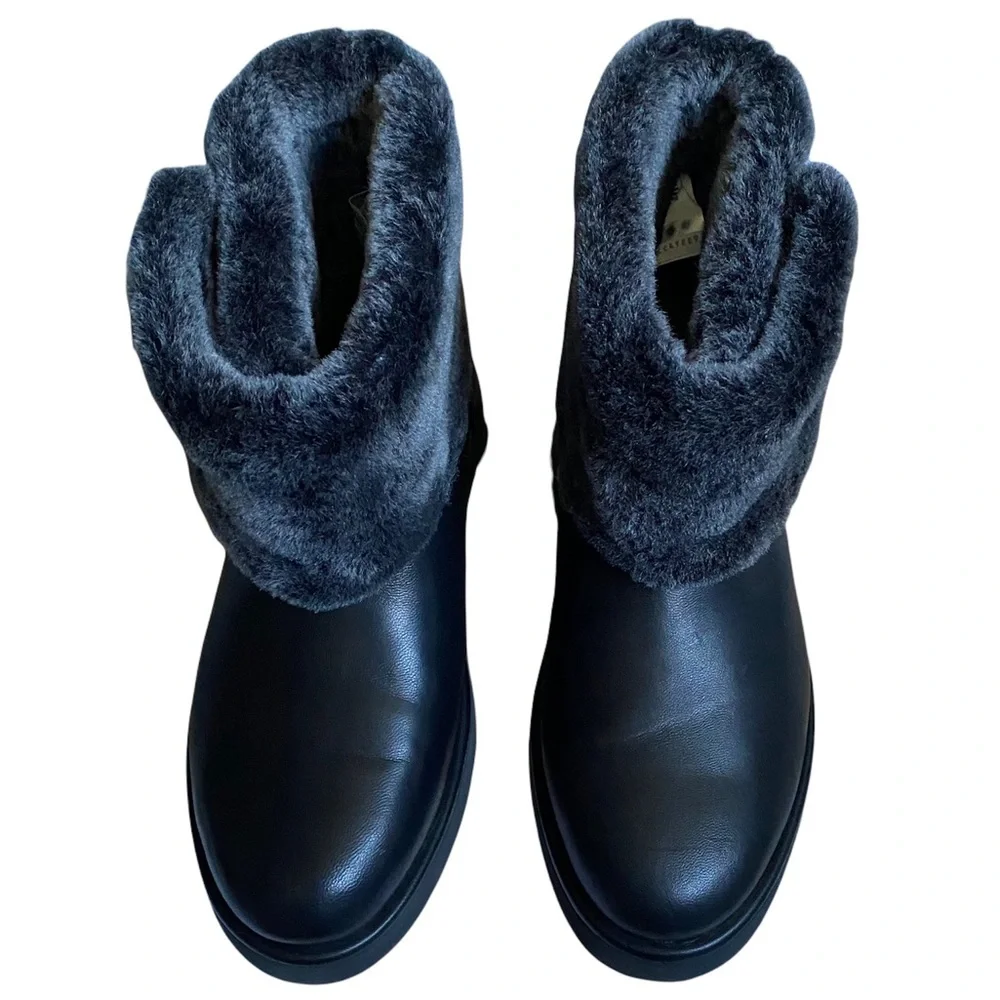 NEW UGG Classic Berge Mini Leather and Genuine Shearling Black Boot